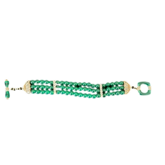 Sterling Green Rhinestone 3-Strand Toggle Bracelet - Picture 1 of 7